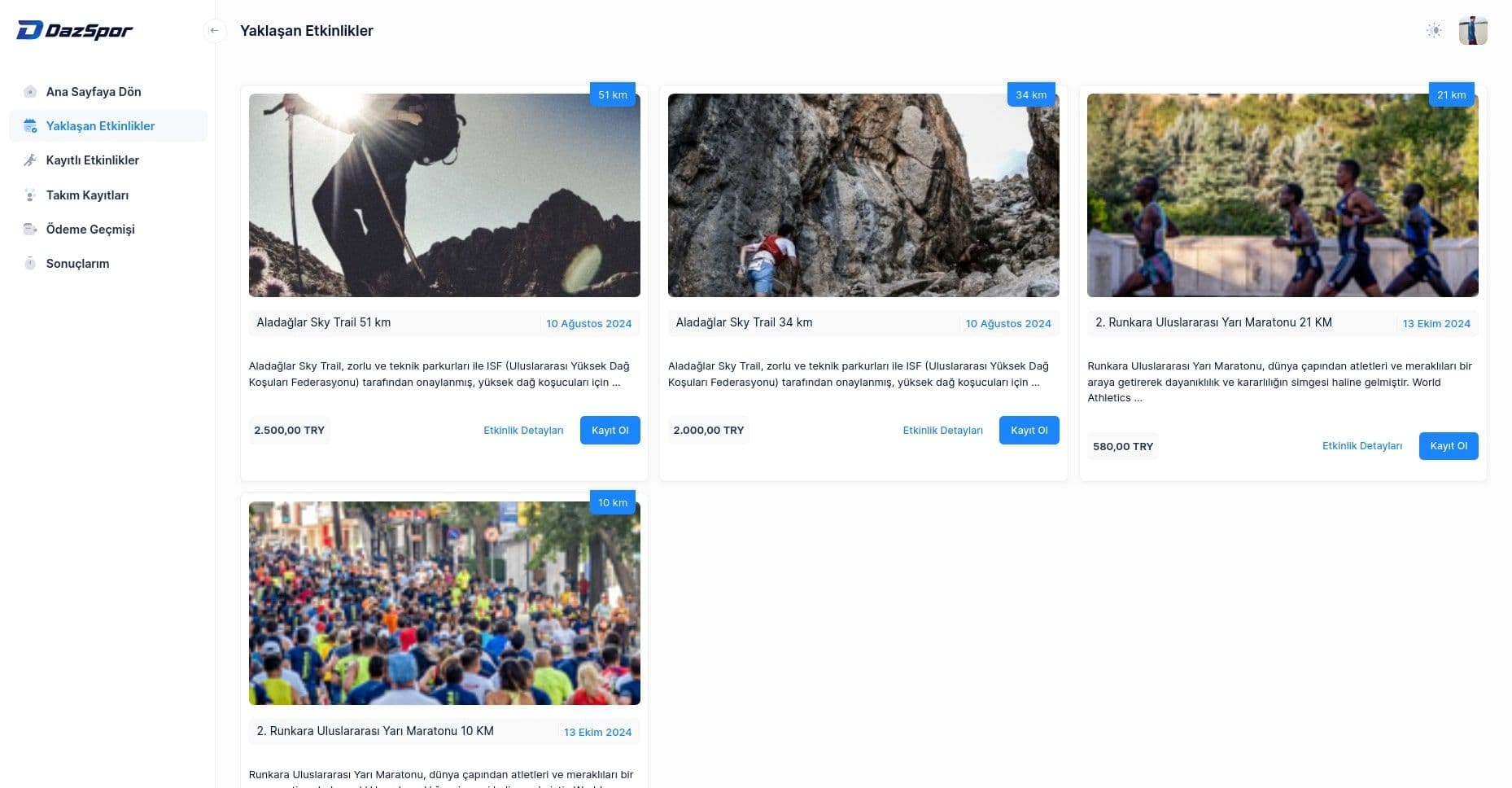 Dazspor Etkinlik Yönetim Sistemi