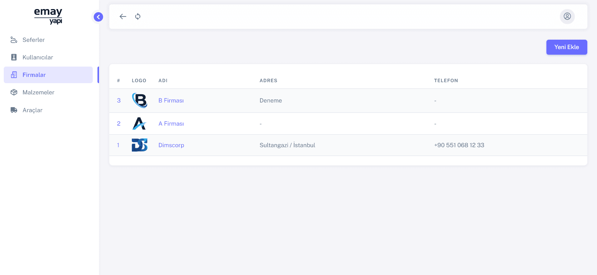 Emay Yapı Lojistik Araç Takip Uygulaması