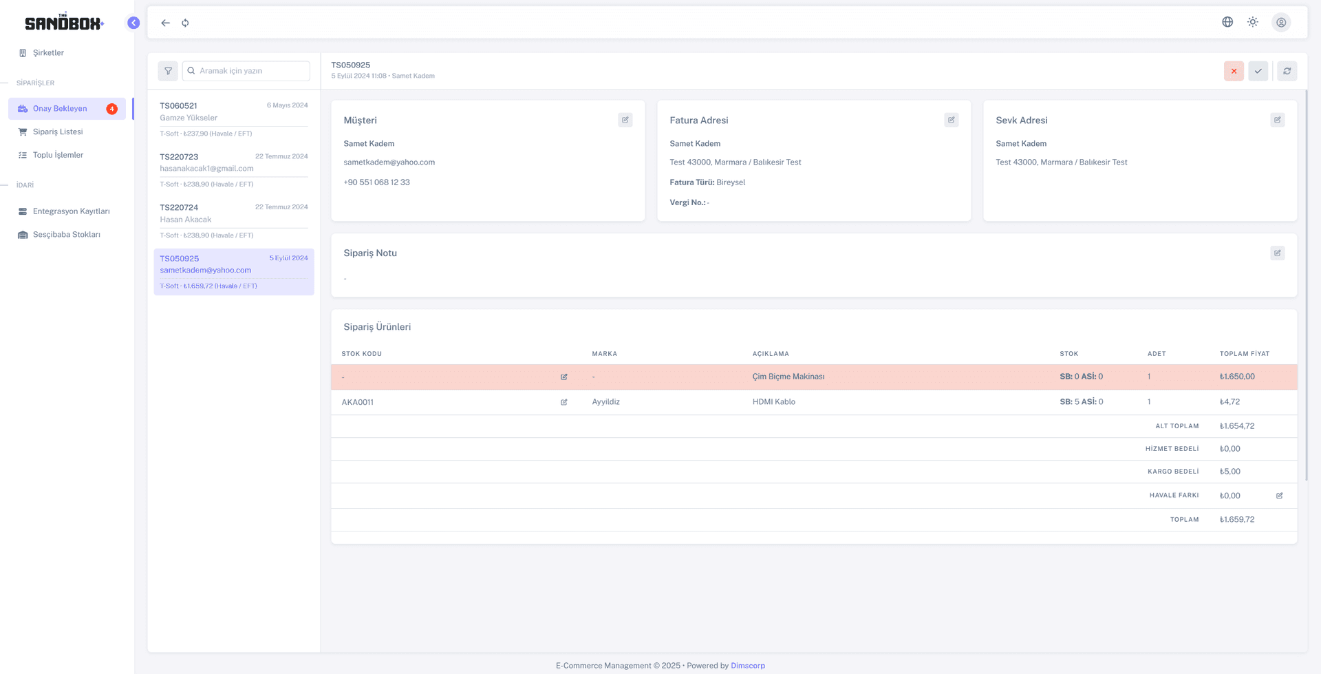 E-Ticaret Sipariş Yönetim Paneli