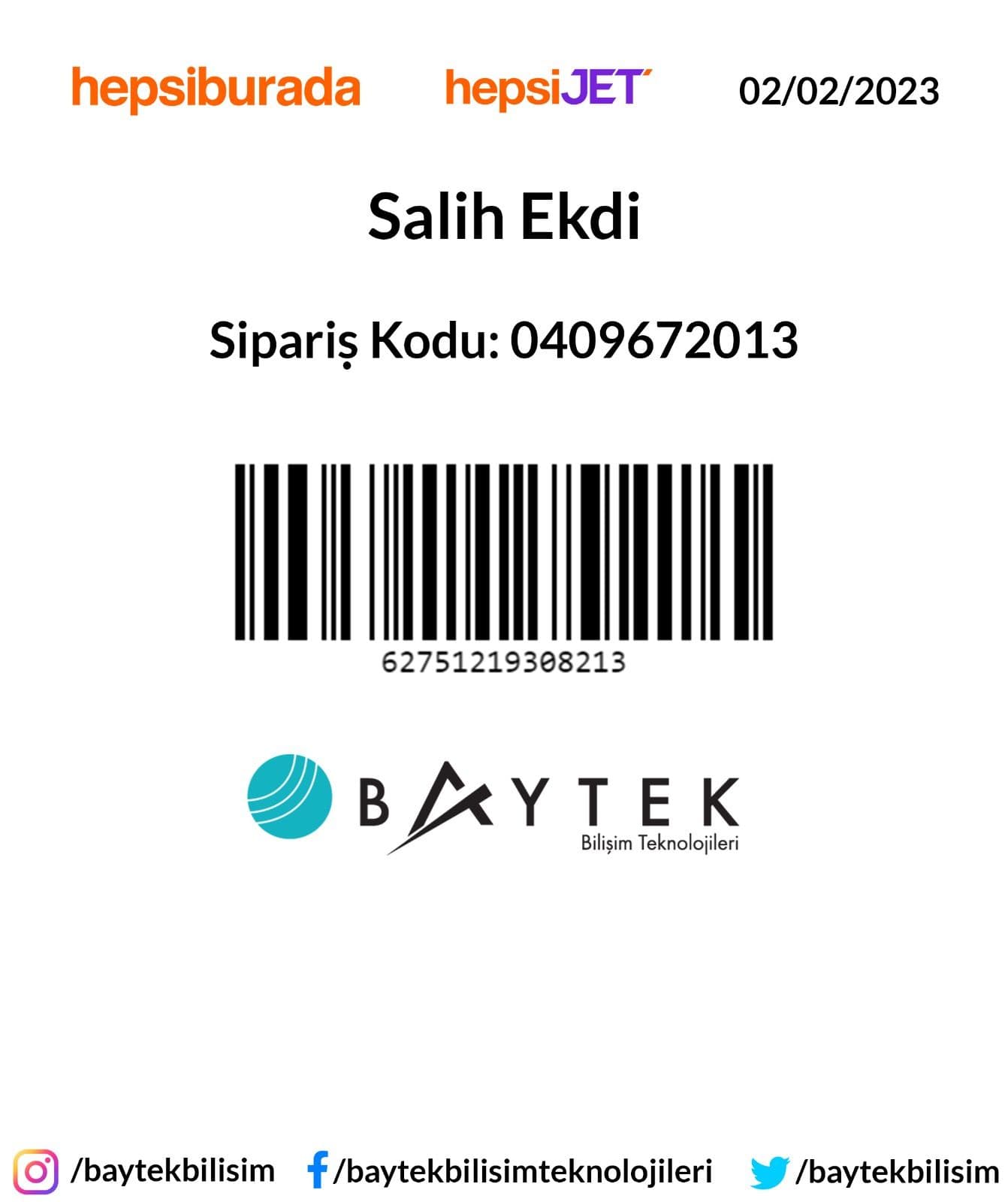 Baytek Kargo Entegrasyonu / HepsiJet Örnek