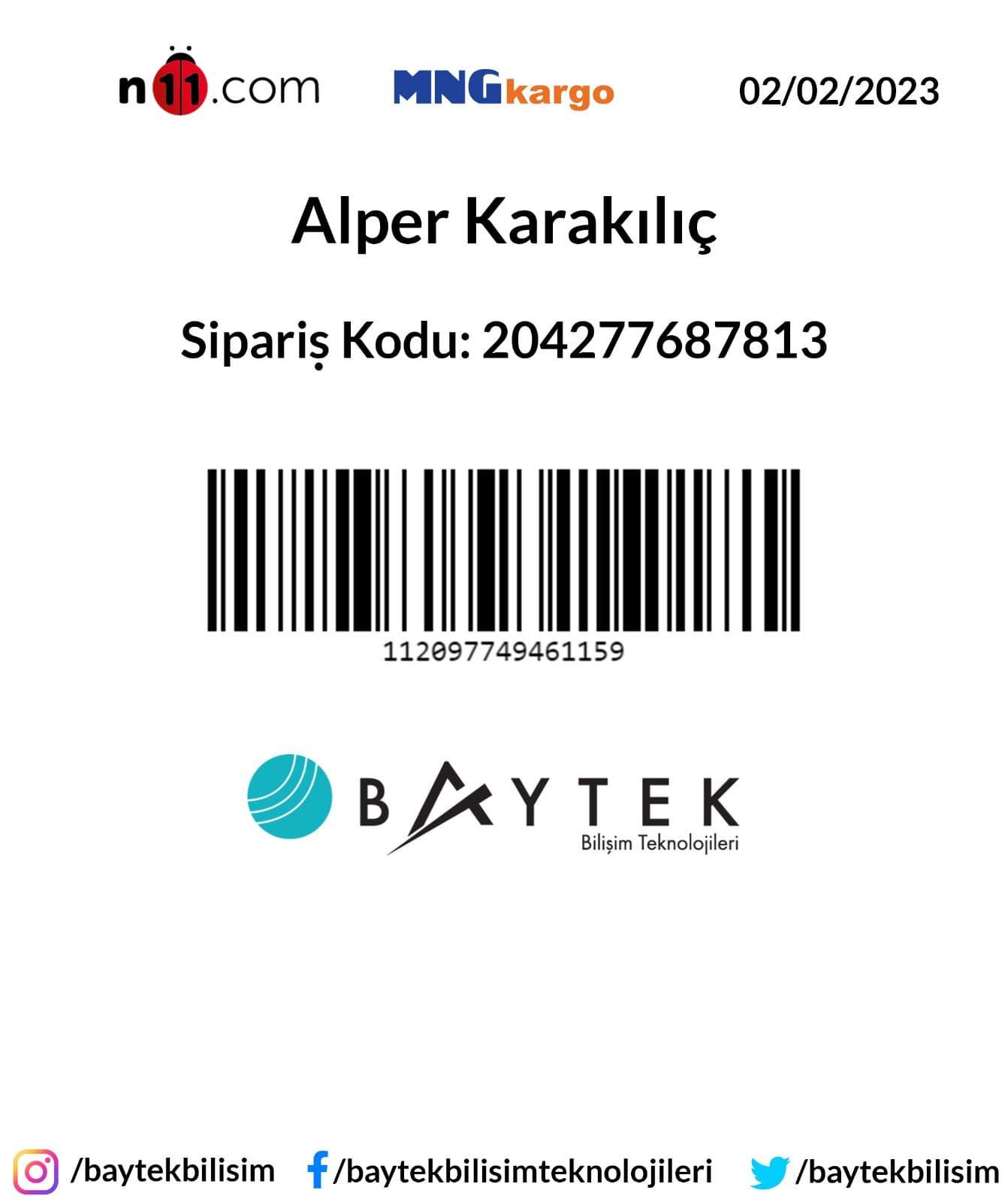 Baytek Kargo Entegrasyonu / MNG Kargo Örnek