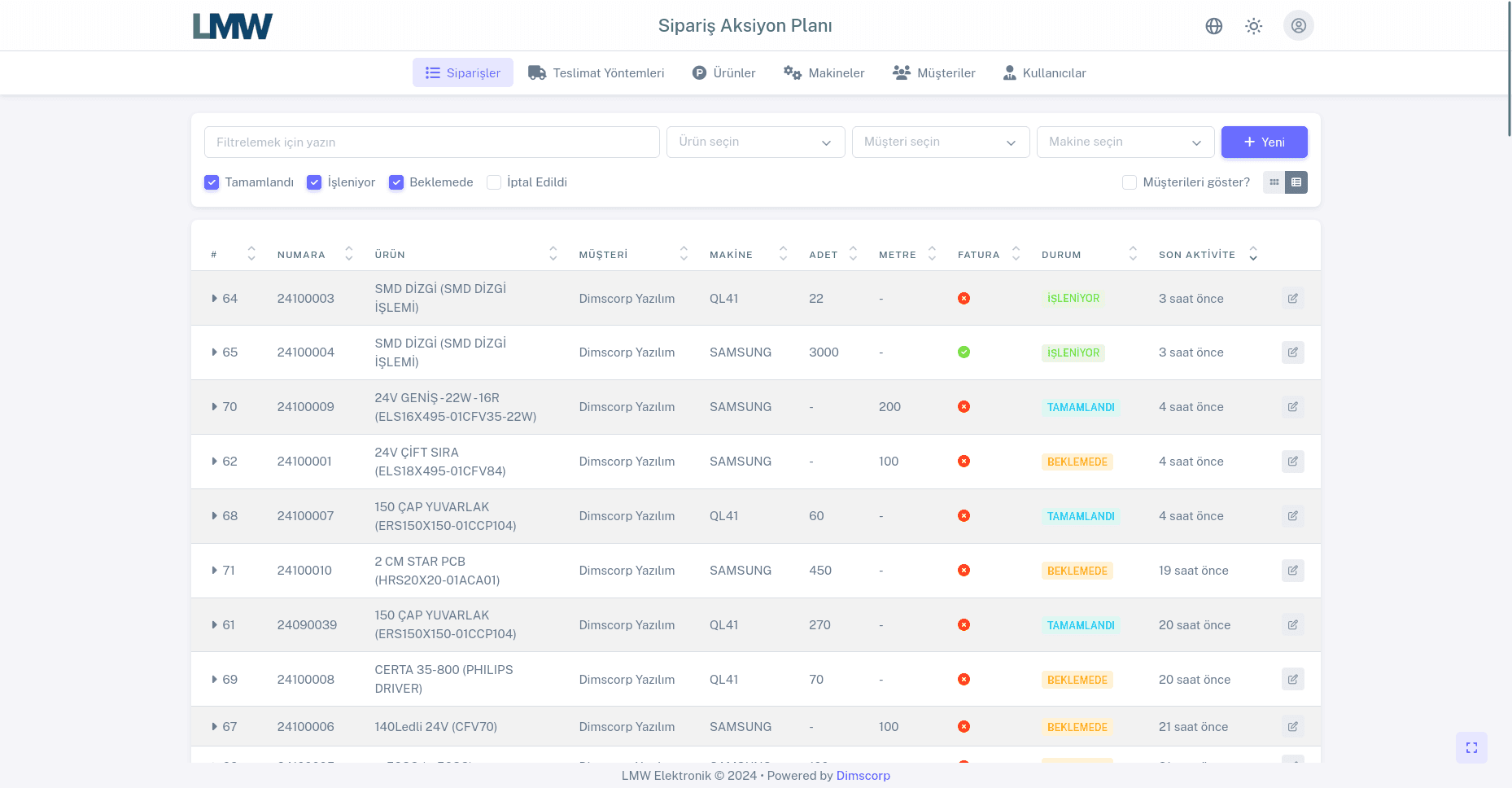 LMW Sipariş Takip / Sipariş Liste