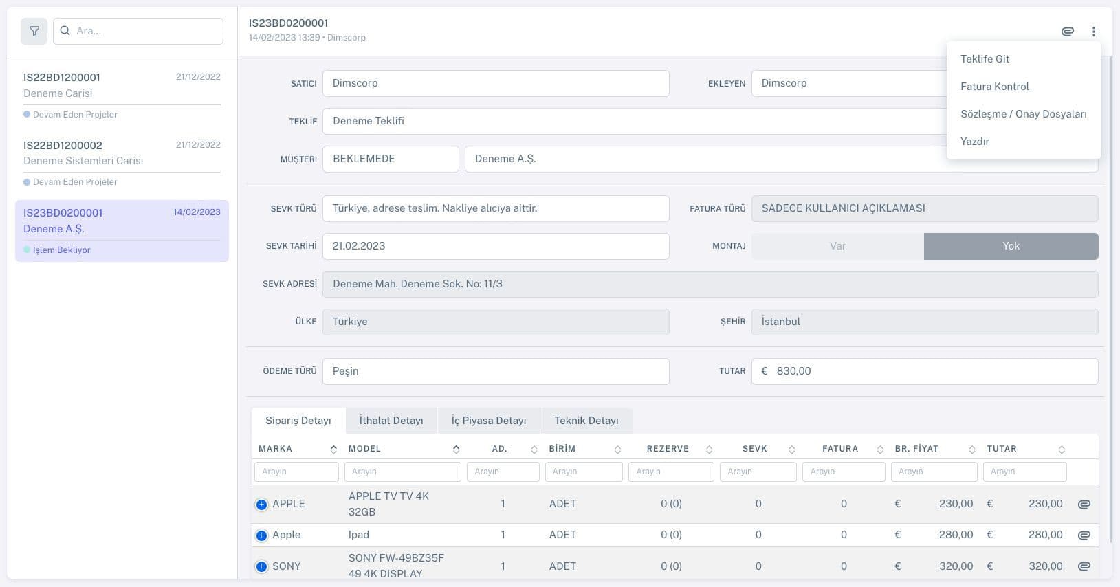 ERP / Sipariş / Ambar Transfer Liste